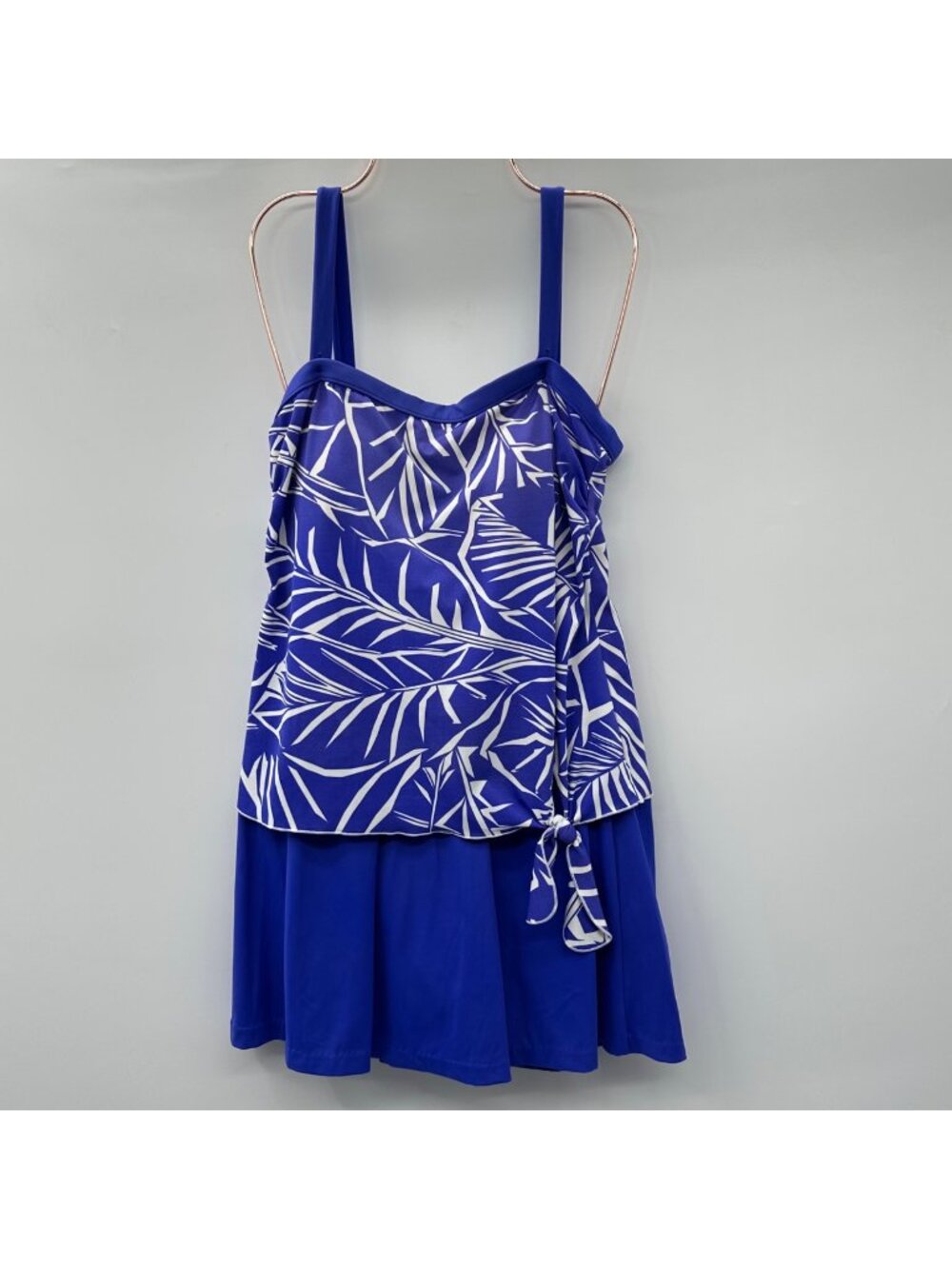 Vintage Maxine Of Hollywood Women's Blue Leaf Print Tankini Swimsuit Size 12